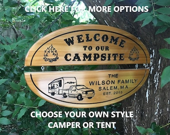 Personalized Custom Carved Camp Sign Outdoors Family Name Sign Cedar RV Camping Sign  Glamp Sign Campgrounds Sign Camping Plaque RV Sign