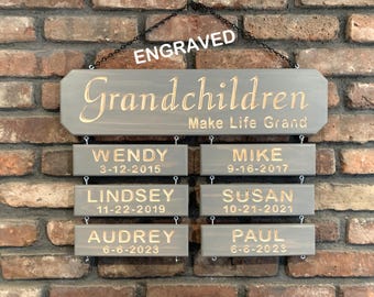 Double Row Grandchildren Make Life Grand Sign Fully Customizable Gift for Nana  Papa Personalizable Grandkids Name Sign Super High Quality