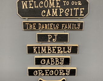 Handmade Camping Sign Custom Engraved Barnwood Style Campsite Sign High Quality RV Camp Sign Rustic Family Name Glamping Campground Sign