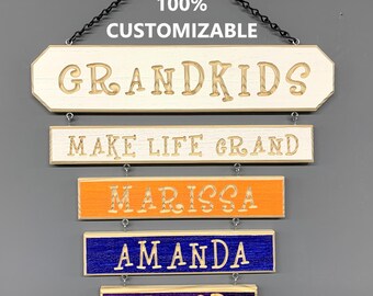 Handmade Barnwood Style Grandkids Name Sign Best Gift for Grandparents Engraved Grandchild Customizable Rustic Name Sign For Nana & Papa