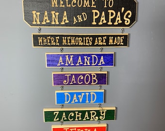 Handmade Barnwood Style Grandkids Name Sign Best Gift for Grandparents Engraved Grandchild Customizable Rustic Name Sign For Nana & Papa