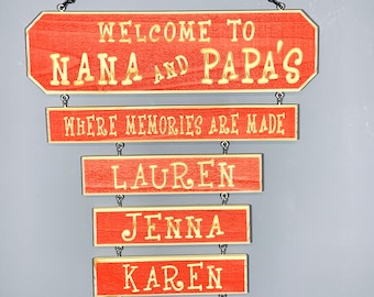 Handmade Barnwood Style Grandkids Name Sign Best Gift for Grandparents Engraved Grandchild Customizable Rustic Name Sign For Nana & Papa
