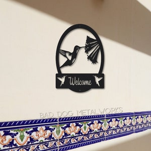 Hummingbird Welcome Sign - Bad Dog Metalworks Home Decor - Hummingbird-Themed Decor - Summer Patio Hummingbird Decor - Hummingbird Gifts