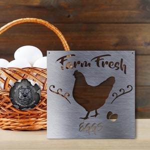 Farm Fresh Eggs Metal Sign - Bad Dog Metalworks Home Decor - Free Range Chicken Coop - Kitchen Decor - Farmhouse Decor - Farmhouse Gifts