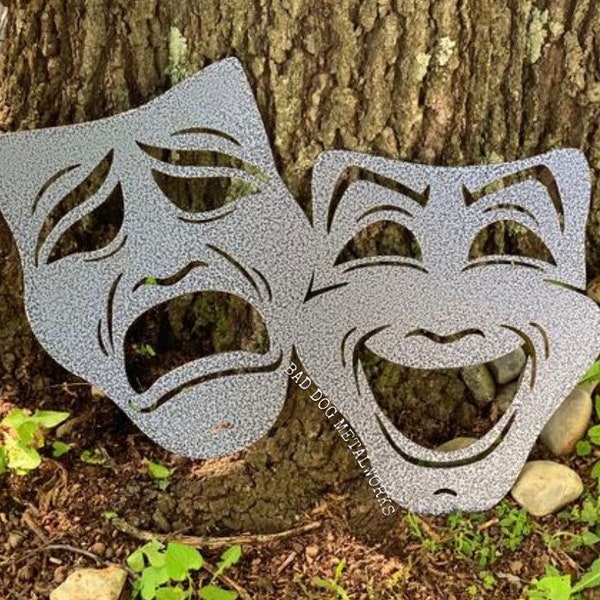 Comedy and Tragedy Masks Metal Art - Movie Theater Decor - Home Theater Decor - Drama - Shakespeare Masks - Theater Masquerade Masks