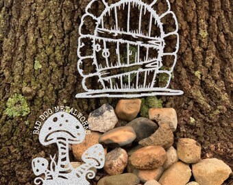 Garden Decor - Gnome and Fairy Garden Door - Mushroom Garden Stake - Bad Dog Metalworks Home Decor - Garden Decor - Whimsical Garden Stakes