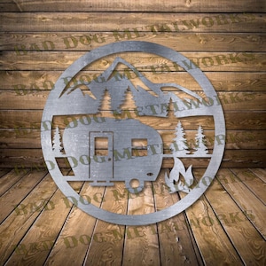 Escena de campamento Svg/Dxf - Descarga digital de Bad Dog Metalworks - Láser CNC Plasma Waterjet - Camping Dxf - Camping Svg - Camper Dxf Camper Svg