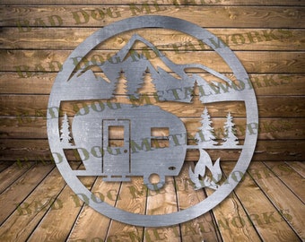 Camping-Szene SVG/DXF – Digitaler Download von Bad Dog Metalworks – Laser-, CNC-, Plasma- und Wasserstrahlschneiden – Camping-DXF – Camping-SVG – Camper-DXF/Camper-SVG