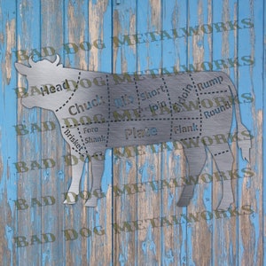 Diagrama de cortes de carne de res, gráfico de carnicero Dxf/Svg - Descarga digital de Bad Dog Metalworks - Láser CNC Plasma Waterjet - Gráfico de carnicero Svg - Vaca Svg