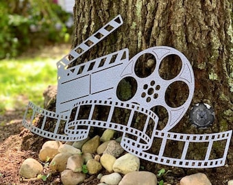 Clapboard and Filmstrip Metal Sign - Bad Dog Metalworks Home Decor - Movie Theater Decor - Media Room - Theater Room Decor - Theater Art