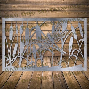 Dragonfly and Cattails Panel Dxf/Svg - Bad Dog Metalworks Digital Download - Laser CNC Plasma Dxf - Privacy Panel Nature Dxf - Cattail Svg