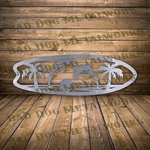 Tabla de surf de delfines Svg/Dxf - Descarga digital de Bad Dog Metalworks - Láser CNC Plasma Waterjet - Dolphin Svg - Tabla de surf Dxf - Tropical Svg