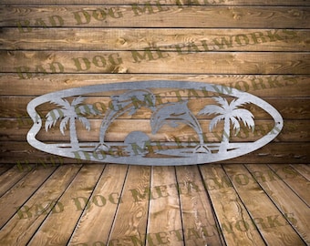 Dolphin Surfboard Svg/Dxf - Bad Dog Metalworks Digital Download - Laser CNC Plasma Waterjet - Dolphin Svg - Surfboard Dxf - Tropical Svg
