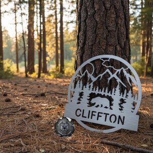 Bear Monogram Metal Sign - Personalized Monogram - Bad Dog Metalworks Home Decor - Cabin Decor - Black Bear Themed Decor - Nursery Decor