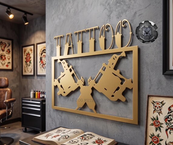 Retro Tattoo Guns Sign - Bad Dog Metalworks Home Décor - Tattoo Shop Signage - Tattoo Decor - Tattoo Artist - Tattoo Lovers - Tatted Inked