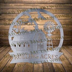 Barn and Windmill Monogram Dxf/Svg - Bad Dog Metalworks Digital Download Laser CNC Plasma Waterjet - Farmhouse Dxf for CNC - Monogram Svg