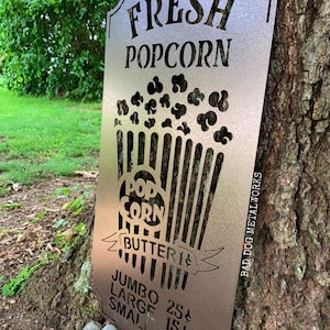 Fresh Popcorn Snack Bar Metal Sign - Bad Dog Metalworks Home Decor - Movie Theater Decor - Media Room - Concessions - Snack Bar Decor