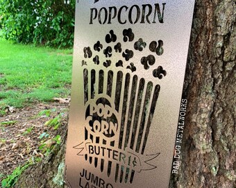 Fresh Popcorn Snack Bar Metal Sign - Bad Dog Metalworks Home Decor - Movie Theater Decor - Media Room - Concessions - Snack Bar Decor
