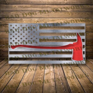 Fireman Redline Axe Flag Dxf/Svg - Bad Dog Metalworks Digital Download - Laser CNC Plasma Waterjet - American Flag Svg - Firefighter Dxf