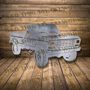 Vista lateral de un camión Ford 1979 Dxf/Svg - Descarga digital de Bad Dog Metalworks - Corte por chorro de agua con plasma CNC y láser - Camión Svg - 79 Ford Dxf - 79 Ford Svg