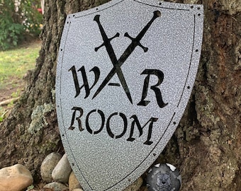 War Room Shield Metal Sign - Bad Dog Metalworks Home Décor - Office Décor - Prayer Room - Man Cave Décor - Unique Gifts - War Room Sign