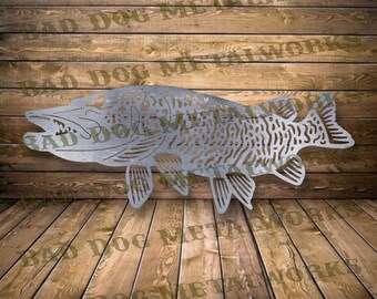 Muskie Svg and Dxf - Bad Dog Metalworks Digital Download -  Laser CNC Plasma Waterjet - Muskie Dxf - Fishing Svg - Fishing Dxf - Fish Svg