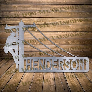Climbing Lineman Name/Address Plaque Dxf/Svg - Bad Dog Metalworks Digital Download - Laser CNC Plasma Waterjet - Lineman Dxf - Lineman Svg
