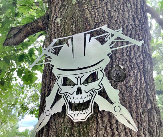 Lineman Skull Man Cave Decor - Bad Dog Metalworks Home Decor - Gifts for Him - Lineman Appreciation - Lineman Gifts - Lineman Wall Decor