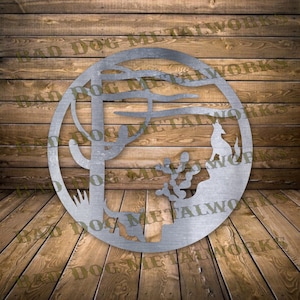 Scena południowo-zachodnia Svg/Dxf - Bad Dog Metalworks Digital Download - Laser CNC Plasma Waterjet - Pustynia Dxf - Pustynia Svg - Kaktus Svg Wilk Dxf