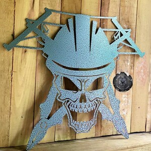 Lineman Skull Man Cave Decor - Bad Dog Metalworks Home Decor - Gifts for Him - Lineman Appreciation - Lineman Gifts - Lineman Wall Decor Silver Vein