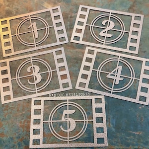 Five Piece Film Countdown Strips - Home Theater Decor - Movie Theater Signs - Movie Room - Media Room - Metal Signs - Home Decor and Art