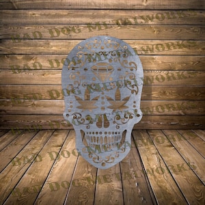 Calavera de azúcar con forma de hoja de marihuana Svg/Dxf - Descarga digital de Bad Dog Metalworks - Láser CNC Plasma Waterjet - Hierba Svg - Hoja de marihuana Svg - Calavera de marihuana Dxf