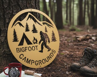 Bigfoot Campgrounds Metal Sign - Bad Dog Metalworks Home Decor - Sasquatch Signs - Bigfoot Signs - Camping Gifts - Camping Themed Decor