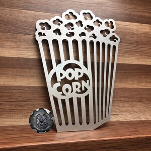 Retro Movie Theater Popcorn Metal Sign - Bad Dog Metalworks Home Decor - Movie Theater Decor - Theater Sign - Concessions - Snack Bar Sign Alloy Silver