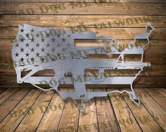 Contorno de rifle de EE. UU. Dxf/Svg - Descarga digital de Bad Dog Metalworks - Láser CNC Plasma Waterjet - Contorno de EE. UU. Svg - Dxf patriótico - 2A Dxf 2A Svg