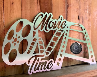 Movie Time Film Reel Metal Sign - Bad Dog Metalworks Movie Theater Decor - Theater Signs - Movie Decor - Man Cave Decor - Movie Signs