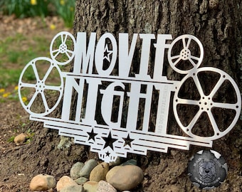 Movie Night Metal Sign - Bad Dog Metalworks Home Décor - Movie Theater Décor - Media Room - Movie Sign - Theater Sign - Movie Room Décor