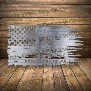 Bandera estadounidense hecha jirones de Gadsden No me pisen Dxf y Svg - Bad Dog Metalworks Laser CNC Plasma Waterjet - Gadsden Svg - Patriotic Dxf