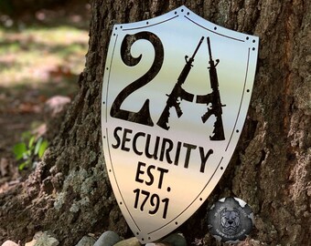 2A Security Est. 1791 Metal Shield - Bad Dog Metalworks Home Décor - Patriotic Gifts for Him - Man Cave Décor - Unique Gifts - War Room Sign