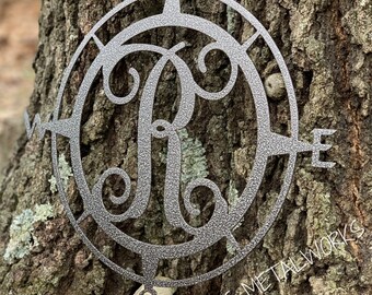 Compass Monogram Metal Wall Art - Bad Dog Metalworks Home Décor - Wedding Gifts - Nursery Décor - Housewarming Gifts - Nautical Décor