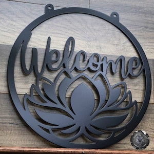Lotus Welcome Metal Garden Flag - Bad Dog Metalworks Home Décor - Garden Signs - Zen Garden - Meditation Garden Decor - Namaste Yoga Gifts