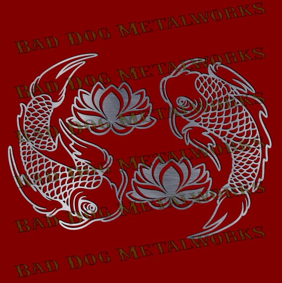 Download Koi Fish Pair And Lotus Flowers Svg Dxf Vector Art Etsy