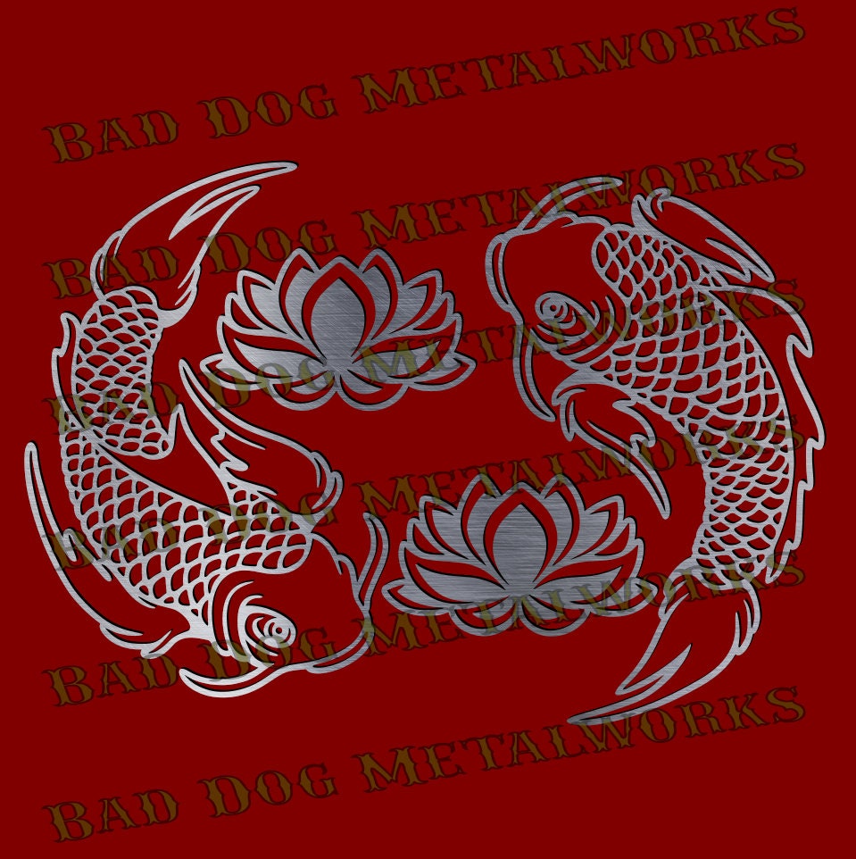 Download Koi Fish Pair And Lotus Flowers Svg Dxf Vector Art Etsy