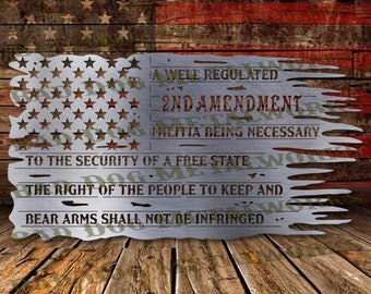 2nd Amendment Tattered Flag Dxf/Svg - Bad Dog Metalworks Digital Download - Laser CNC Plasma Waterjet - Patriotic Dxf for CNC Plasma Cutting