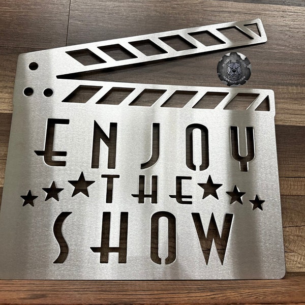 Enjoy The Show Clapboard Movie Clapper Metal Sign - Bad Dog Metalworks Home Decor - Home Theater Decor - Movie Decor - Movie Theater Decor