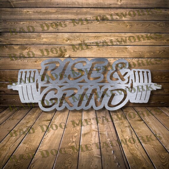Rise & Grind Barbell Dxf/Svg Bad Dog Metalworks Digital Download.