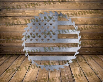 American Flag Circular Saw Svg and Dxf - Bad Dog Metalworks Digital Download - Laser CNC Plasma Waterjet - Saw Dxf - USA Svg - Patriotic Dxf