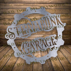 Garaje Steampunk DXF/SVG - Descarga digital de Bad Dog Metalworks, láser, CNC, plasma, chorro de agua - Engranaje Steampunk DXF - Steampunk SVG - Garaje DXF