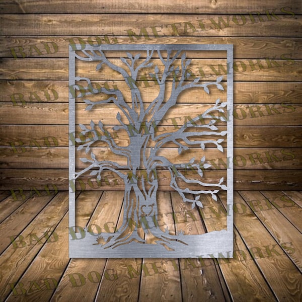 Framed Tree - DXF - SVG - Bad Dog Metalworks Digital Download - Laser CNC Plasma Waterjet - Tree With Frame Dxf - Tree Svg - Tree Frame Svg