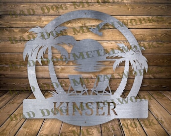 Sunset Beach Monogram Dxf and Svg Files - Bad Dog Metalworks Digital Download - Laser CNC Plasma Waterjet - Monogram Svg - Monogram Dxf